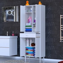 Modilayn Yeni Afra 65 x 173 x 32,5 cm 1 Çekmece 4 Kapak 5 Raf 8 Bölme Çok Amaçlı Banyo & Mutfak Dolabı 
