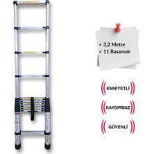 320 cm. - 11  Basamaklı Teleskobik / Teleskopik Merdiven - I Tipi Uzayan
