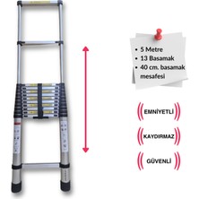 500 cm. - 13  Basamaklı Teleskobik / Teleskopik Merdiven - I Tipi Uzayan Merdiven