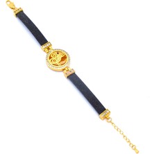 FerizZ Altın Kaplama Siyah Simli Osmanlı Tuğralı Bayan Bileklik BLK-151