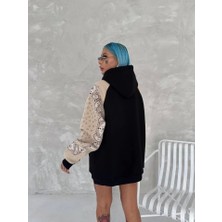 Gıronda Üç Iplik Penye Kapşonlu Parçalı Sweatshirt - Siyah