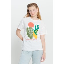 Altınyıldız Classics %100 Pamuk Oversize Fit Bol Kesim Baskılı Bisiklet Yaka Crop Tişört