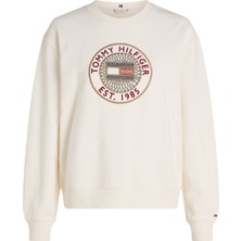 Tommy Hilfiger Yuvarlak Yaka Nakışlı Beyaz Kadın Sweatshırt Reg Nautıcal Emb C-Nk Sweatshırt