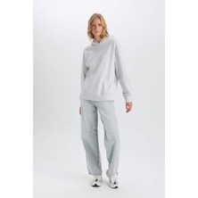 DeFacto Relax Fit Kapüşonlu Kalın Basic Düz Sweatshirt D9935AX24WN