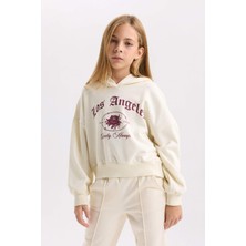 DeFacto Kız Çocuk Ekru Oversize Geniş Kalıp Kapüşonlu Baskılı Sweatshirt D7041A824WN