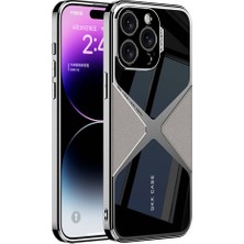 Ekılıf Apple iPhone 15 Pro - Kılıf Ultra Ince Kamera Korumalı Pc + Deri Arka Yüzey X-Pro Kapak - Titanyum-Gri