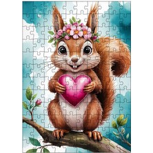 Karizma Tablo Ahşap Mdf Puzzle Yapboz Kalpli Sincap 120 Parça 25*35 cm