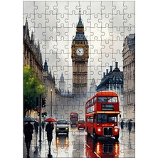 Karizma Tablo Ahşap Mdf Puzzle Yapboz Big Ben ve Otobüs 120 Parça 25*35 cm