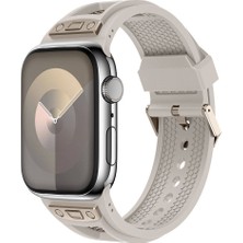 Ekılıf - Apple Watch 44MM - Kordon Hava Alabilen Delikli Metal Süslemeli Desenli Silikon Kordon KRD-117 - Titanyum-Turuncu