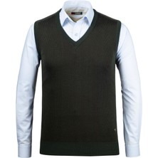 Çizgi Triko Erkek V Yaka Triko Süveter Desenli Renkli Kışlık Çelik Örgü Klasik Kalıp - 5015H