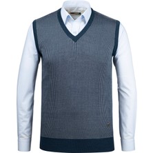 Çizgi Triko Erkek V Yaka Triko Süveter Desenli Renkli Kışlık Çelik Örgü Klasik Kalıp - 5015H