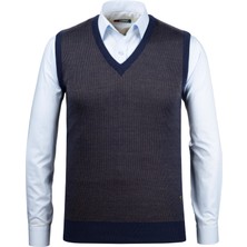 Çizgi Triko Erkek V Yaka Triko Süveter Desenli Renkli Kışlık Çelik Örgü Klasik Kalıp - 5015H