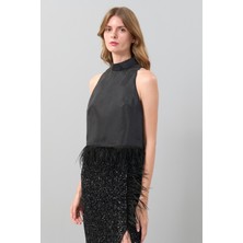 Otriş Aksesuarlı Halter Yaka Bluz Siyah K2513037_001