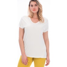 Şans Kadın Haki Viskon V Yaka Bluz 65N15454