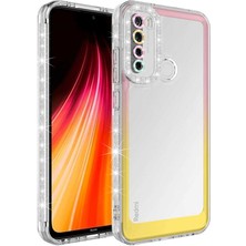 Mutcase - Xiaomi Redmi Note 8 - Kılıf Simli ve Renk Geçiş Tasarımlı Lens Korumalı Park Kapak - Pembe-Sarı