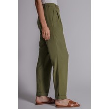 Kadın Beli Yarım Lastikli Çift Pilili Duble Paça Pantolon Taş
