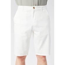 Braccas Erkek Beli Yarım Lastikli Keten Pamuk Karışımlı Slim Fit Şort Ekru