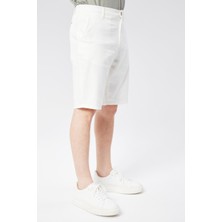 Braccas Erkek Beli Yarım Lastikli Keten Pamuk Karışımlı Slim Fit Şort Ekru