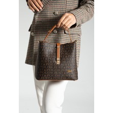 Baskı Desenli Su Geçirmez 3 Gözlü Kadın Omuz Çantası Taş 24X20CM