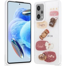 Mutcase - Xiaomi Redmi Note 12 Pro 5g - Kılıf Parlayan Simli Kabartma Figürlü Cevze Kapak - Beyaz