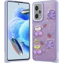 Mutcase - Xiaomi Redmi Note 12 Pro 5g - Kılıf Parlayan Simli Kabartma Figürlü Cevze Kapak - Beyaz