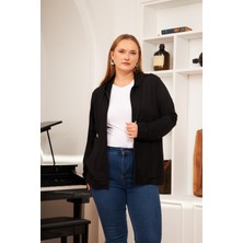 Büyük Beden Modal Sweatshirt Hırka Siyah