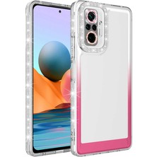 Mutcase - Xiaomi Redmi Note 10 Pro - Kılıf Simli ve Renk Geçiş Tasarımlı Lens Korumalı Park Kapak - Beyaz-Pembe