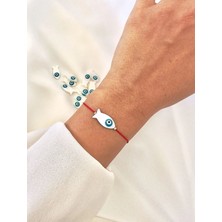 Atelier Çağla Beyaz Nazar Boncuklu Sedef Balık Kırmızı Ip Bileklik