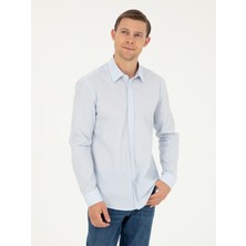 Cacharel Erkek Mavi Slim Fit Pamuklu Çizgili Gömlek 50291352-VR036