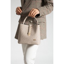 Baskı Desenli Su Geçirmez 3 Gözlü Kadın Omuz Çantası Taş 24X20CM