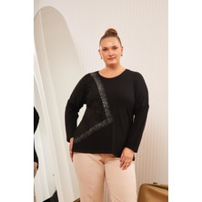 Rmg Büyük Beden Garnili Taş Detay Bluz Siyah