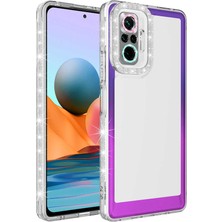 Mutcase - Xiaomi Redmi Note 10 Pro - Kılıf Simli ve Renk Geçiş Tasarımlı Lens Korumalı Park Kapak - Mor-Pembe