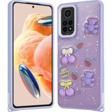 Mutcase - Xiaomi Redmi Note 12 Pro 4g - Kılıf Parlayan Simli Kabartma Figürlü Cevze Kapak - Mor Ayı