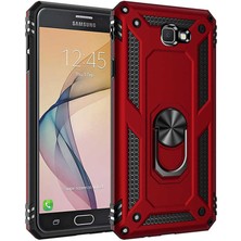 Mutcase - Samsung Galaxy J7 Prime - Kılıf Yüzüklü Zırh Tank Vega Kapak - Kırmızı