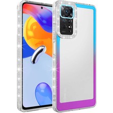 Mutcase - Xiaomi Redmi Note 11 Global - Kılıf Simli ve Renk Geçiş Tasarımlı Lens Korumalı Park Kapak - Mavi-Mor