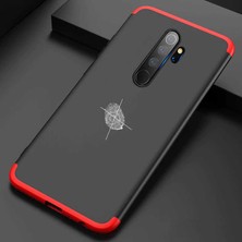 Mutcase - Xiaomi Redmi Note 8 Pro - Kılıf Parmak Izi Yapmayan 3 Parça Ays Kapak - Siyah-Kırmızı