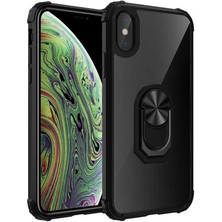 Mutcase - Apple iPhone Xs 5.8 - Kılıf Yüzüklü Arkası Şeffaf Koruyucu Mola Kapak - Siyah