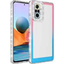 Mutcase - Xiaomi Redmi Note 10 Pro - Kılıf Simli ve Renk Geçiş Tasarımlı Lens Korumalı Park Kapak - Pembe-Mavi