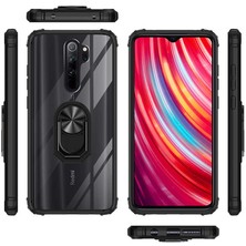 Mutcase - Xiaomi Redmi Note 8 Pro - Kılıf Yüzüklü Arkası Şeffaf Koruyucu Mola Kapak - Kırmızı