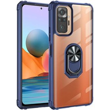 Mutcase - Xiaomi Redmi Note 10 Pro - Kılıf Yüzüklü Arkası Şeffaf Koruyucu Mola Kapak - Lacivert