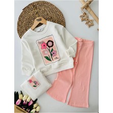 Miniğimin Cicileri Paris Çiçek Işleme Detaylı Kız Çocuk 2li takım - Somon