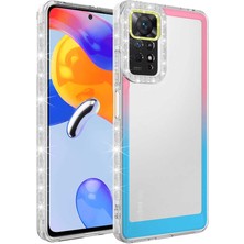 Mutcase - Xiaomi Redmi Note 11S Global - Kılıf Simli ve Renk Geçiş Tasarımlı Lens Korumalı Park Kapak - Pembe-Mavi