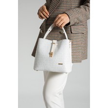 Just Polo Baskı Desenli Su Geçirmez 3 Gözlü Kadın Omuz Çantası Taş 24X20CM