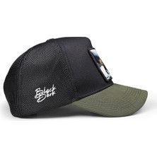 BlackBörk V1 Trucker Ayı - 8bs Kod Logolu Unisex Haki Siperli-Siyah Şapka