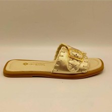 Otantik Mat Altın  Deri Terlik