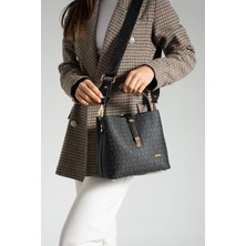 Baskı Desenli Su Geçirmez 3 Gözlü Kadın Omuz Çantası Taş 24X20CM