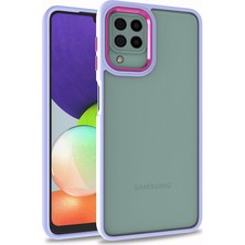 Mutcase - Samsung Galaxy M32 - Kılıf Arkası Şeffaf Kamera Çevresi Parlak Zıt Renkli Flora Kapak - Lila