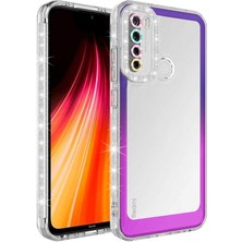 Mutcase - Xiaomi Redmi Note 8 - Kılıf Simli ve Renk Geçiş Tasarımlı Lens Korumalı Park Kapak - Mor-Pembe