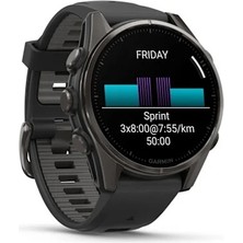 Garmin Fenix 8 - 43 mm Amoled Sapphire Karbon Gri Dlc Titanyum Siyah/gri Silikon Kayışlı