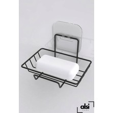 Alsi Home Paslanmaz Yapışkanlı Siyah Metal Banyo Rafı Düzenleyici 4'lü Set Duş Rafı Şampuanlık Sabunluk Diş Fırçalık Rafı